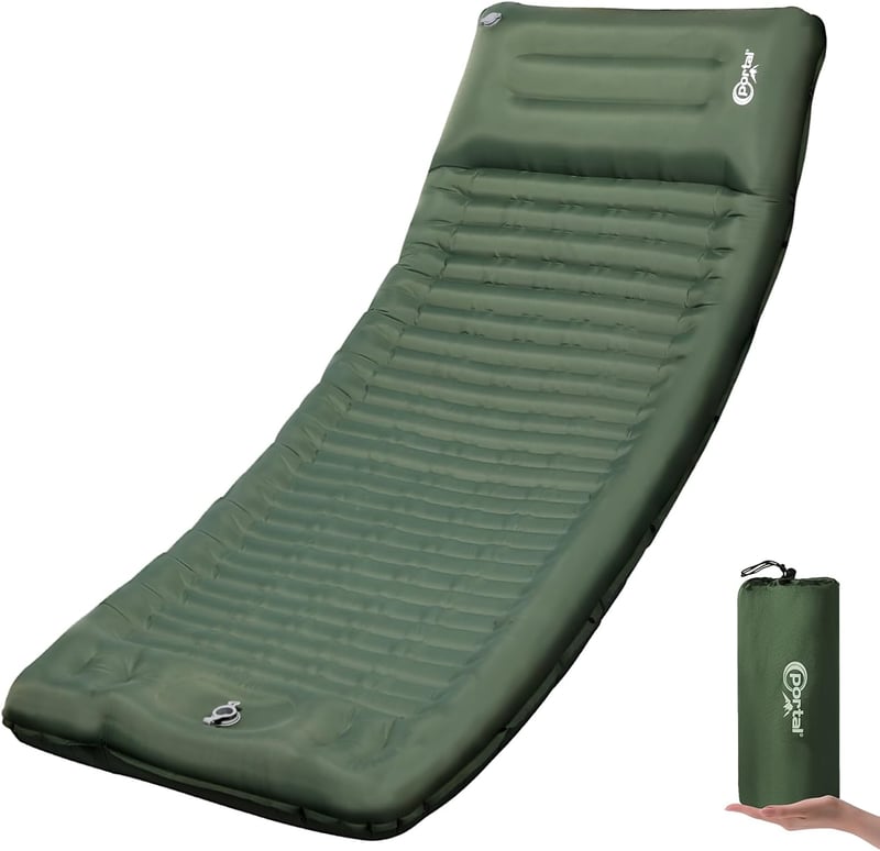 Portal önfelfújó kemping matrac lábpumpával - 200x74x10 cm - army green