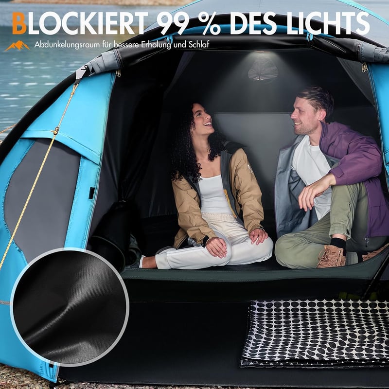 Portal Blackout Sátor 3-4 Személyes - Vízálló Kempingsátor Előtérrel, 4000mm Vízállóság, UV Védelem, 4 Évszakos Családi Sátor Túrázáshoz