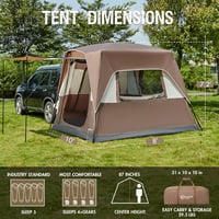 PORTAL Hátsó Autósátor 4-5 Személyes Napvitorlával - 305x245x220cm Vízálló Családi Sátor Kempingezéshez, Fesztiválokhoz, Utazáshoz 2
