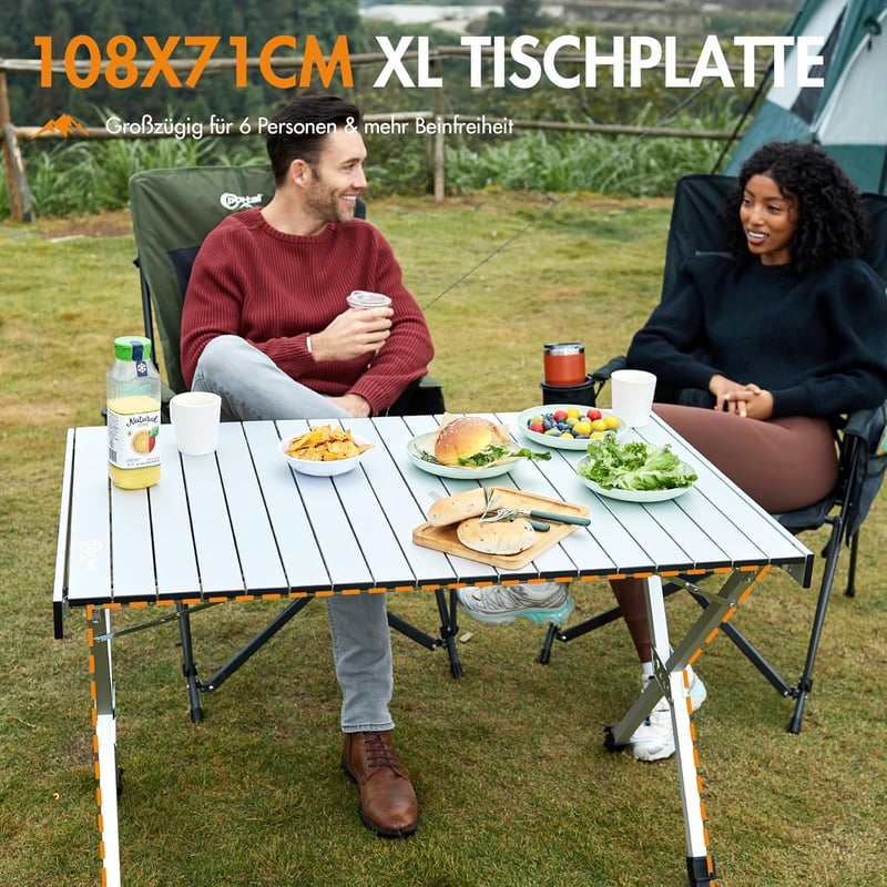 Portal Összecsukható Camping Asztal 108x71cm Alumínium Magasságállítható Hordozható