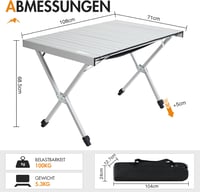 Portal Összecsukható Camping Asztal 108x71cm Alumínium Magasságállítható Hordozható 2