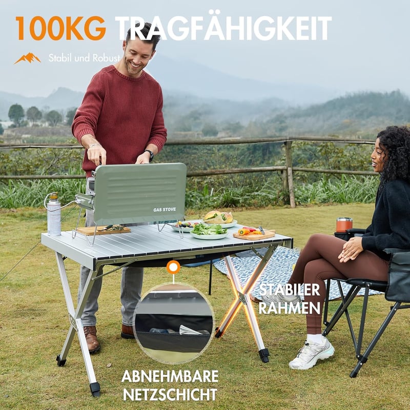 Portal Összecsukható Camping Asztal 108x71cm Alumínium Magasságállítható Hordozható
