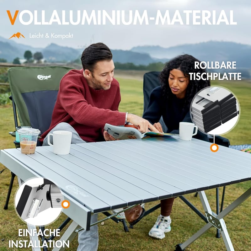 Portal Összecsukható Camping Asztal 108x71cm Alumínium Magasságállítható Hordozható