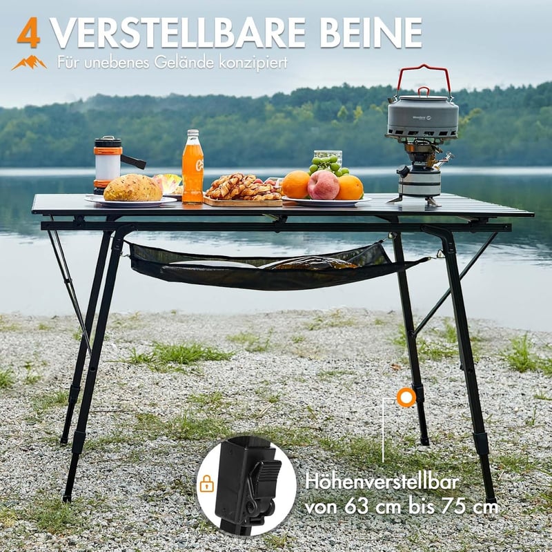 Portal Összecsukható Camping Asztal 120x70cm, Magasságállítható Alumínium