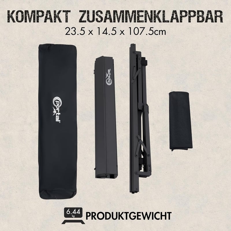 PORTAL Összecsukható Kemping Asztal - Állítható Magasságú Alumínium Kempingasztal 108x71 cm, Könnyű Hordozható Piknik Asztal Kiránduláshoz - Black