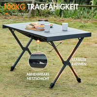 PORTAL Összecsukható Kemping Asztal - Állítható Magasságú Alumínium Kempingasztal 108x71 cm, Könnyű Hordozható Piknik Asztal Kiránduláshoz - Black 6