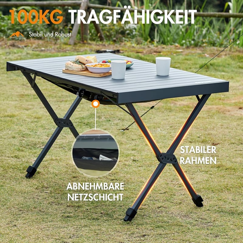 PORTAL Összecsukható Kemping Asztal - Állítható Magasságú Alumínium Kempingasztal 108x71 cm, Könnyű Hordozható Piknik Asztal Kiránduláshoz - Black
