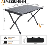 PORTAL Összecsukható Kemping Asztal - Állítható Magasságú Alumínium Kempingasztal 108x71 cm, Könnyű Hordozható Piknik Asztal Kiránduláshoz - Black 2