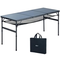 Portal Sklopivi Stol za Kampiranje 150x60 cm Podesive Visine s Ručkom za Nošenje i Mrežom za Odlaganje, 3-dijelni Sklopivi Stol s Torbom za Vrtne Zabave i Roštilj 1
