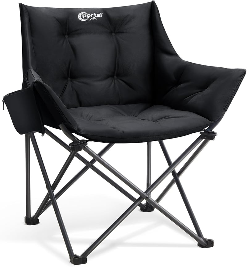 Portal XXL összecsukható kemping szék karfával, 150 kg - fekete