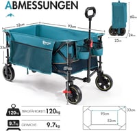 Portal XXL Összecsukható Kézikocsi - 120 kg Teherbírású Kerti Szállítókocsi Italtartóval és Oldaltáskával, Kempinghez, Strandra, Bevásárlásh 4