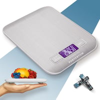 PORTENTUM digitális konyhai mérleg 5kg, nagy LCD kijelző, rozsdamentes acél, 1g pontosság 1