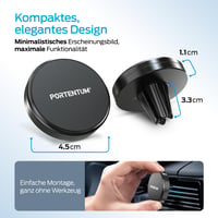 PORTENTUM Magnetický držiak na mobil do auta do vetracej mriežky – so 6 magnetmi, otočný o 360°, silné uchytenie – Samsung, Android, iPhone 8