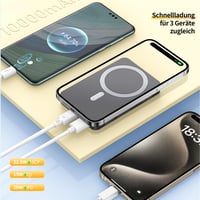 PORTENTUM MagSafe Powerbank 10000mAh Ultra-tenký 14mm – Magnetická powerbanka 22,5W PD QC rýchlonabíjanie, Qi 15W bezdrôtové nabíjanie, USB-C USB-A – kompatibilná s iPhone a Samsung 7