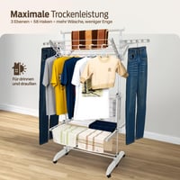 Skladací sušiak na bielizeň PORTENTUM, 5-poschodový, s 24 nerezovými tyčami, 58 vešiakmi, nosnosťou 40 kg a kolieskami 8