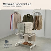 Skladací vežový sušiak na bielizeň PORTENTUM so 4 úrovňami a 24 sušiacimi tyčami – nosnosť 40 kg – s 2 držiakmi na ponožky – na vnútorné aj vonkajšie použitie – kolieska s brzdou 7