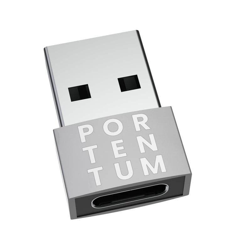 Adaptér PORTENTUM USB-C samica – USB-A samec 2.0, 480 MB/s, prémiový zinkový kryt, odolný voči teplu, 4 g