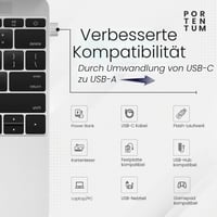 Adaptér PORTENTUM USB-C samica – USB-A samec 2.0, 480 MB/s, prémiový zinkový kryt, odolný voči teplu, 4 g 3