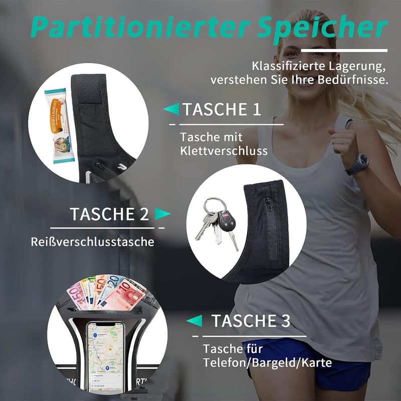 PORTHOLIC Futó Mellény Telefontartóval, Fekete Reflektoros Sportmellény Mobiltelefonhoz, Kocogás Futás Öv L Méret