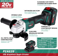 POSENPRO 20V Akkus Sarokcsiszoló 125mm Kefe Nélküli Motor 8000 rpm 2