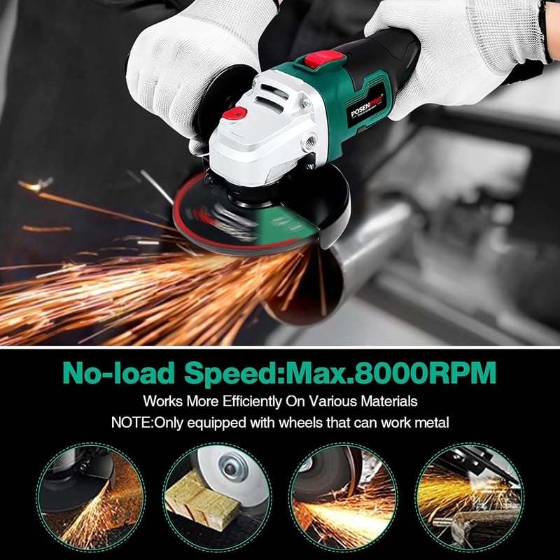 POSENPRO 20V Akkus Sarokcsiszoló 125mm Kefe Nélküli Motor 8000 rpm