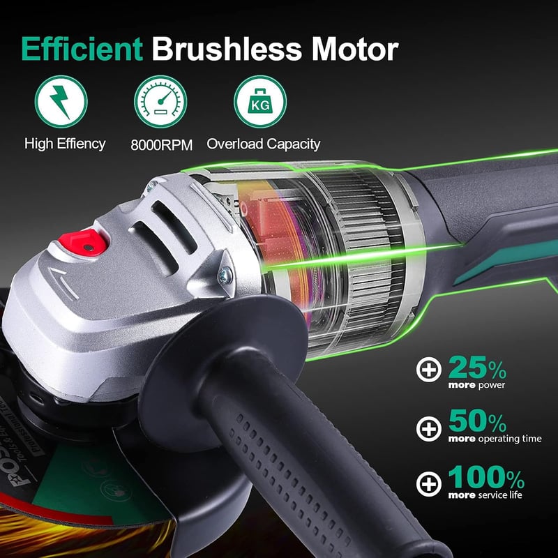 POSENPRO 20V Akkus Sarokcsiszoló 125mm Kefe Nélküli Motor 8000 rpm