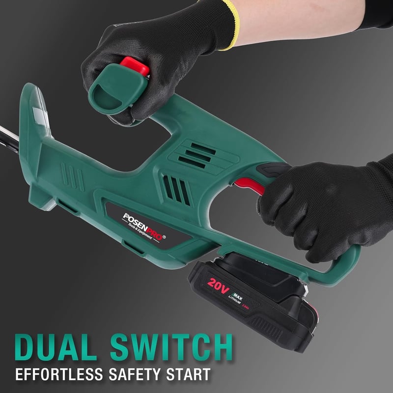 POSENPRO 45 cm akkumulátoros sövényvágó 20V 2.0Ah töltővel, kettős vágólapáttal