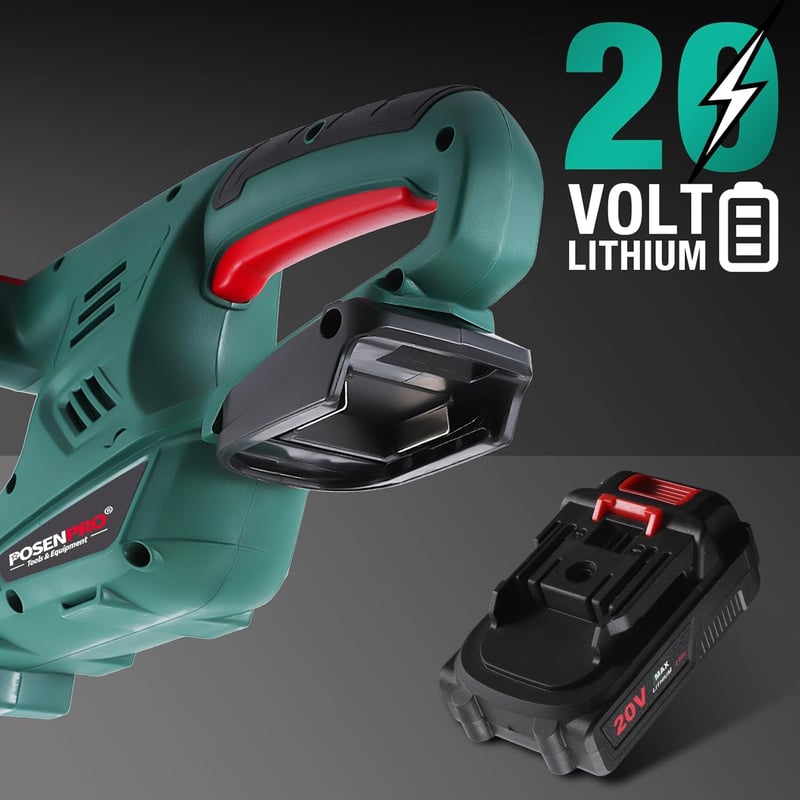 POSENPRO 45 cm akkumulátoros sövényvágó 20V 2.0Ah töltővel, kettős vágólapáttal