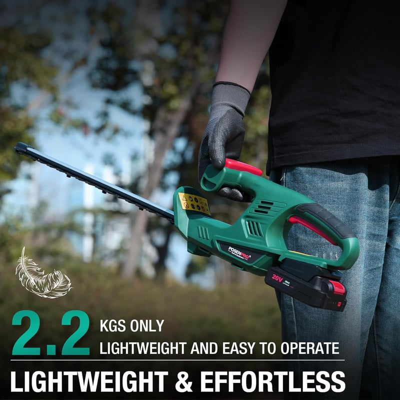 POSENPRO 45 cm akkumulátoros sövényvágó 20V 2.0Ah töltővel, kettős vágólapáttal