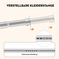 Poskena nástenná šatníková tyč, kovová, nastaviteľná 74-220 cm – strieborná, 28 mm 2