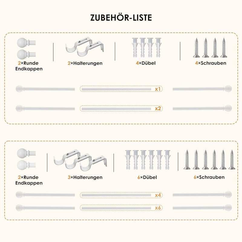 Poskena Fehér Függönyrúd 67-187 cm Kihúzható Rozsdamentes Acél Karnis Kerek Végekkel Hálószoba Nappali Ablakokhoz