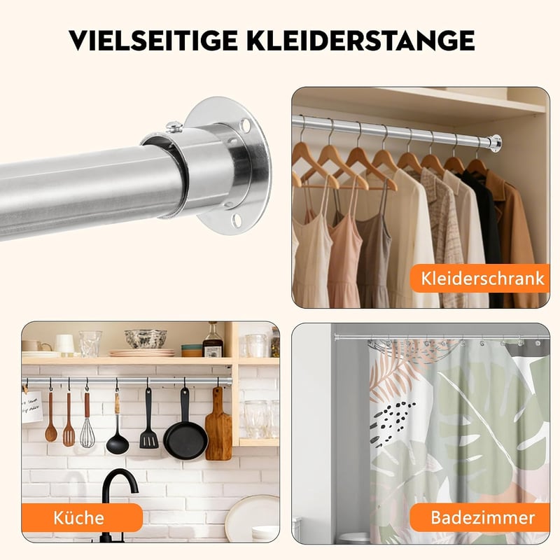 Poskena Fekete fémből készült ruharúd 32 mm, állítható 74-220 cm, falra szerelheto konzollal, ruhafogasokhoz