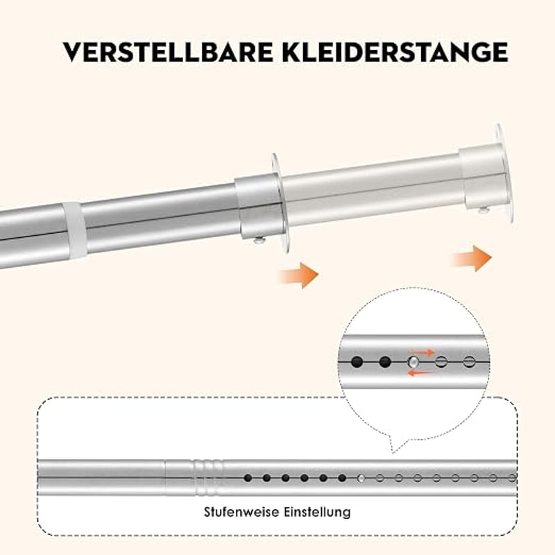 Poskena Fekete fémből készült ruharúd 32 mm, állítható 74-220 cm, falra szerelheto konzollal, ruhafogasokhoz