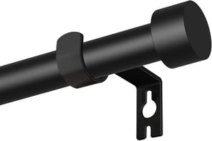 Galerie pentru perdea Poskena, negru mat, extensibilă 63-223 cm, 16 mm, cu console de susținere și capace de capăt pentru fereastră și sufragerie