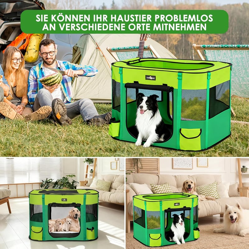 Poskena Puppy Run zöld hordozható kutyakabin beltéri kültéri használatra