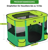 Poskena Puppy Run zöld hordozható kutyakabin beltéri kültéri használatra 2