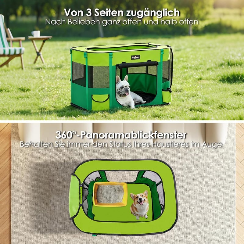 Poskena Puppy Run zöld hordozható kutyakabin beltéri kültéri használatra