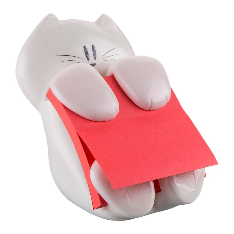 Post-it Cat-330 Super Sticky Z-Notes zásobník s držiakom v tvare mačky, 76x76 mm, balenie 90 listov, biely