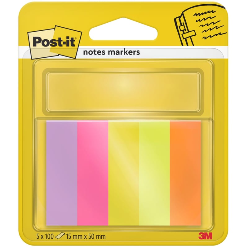 Samolepiace záložky Post-it, 5 blokov (500 listov), 15 x 50 mm, rôzne farby