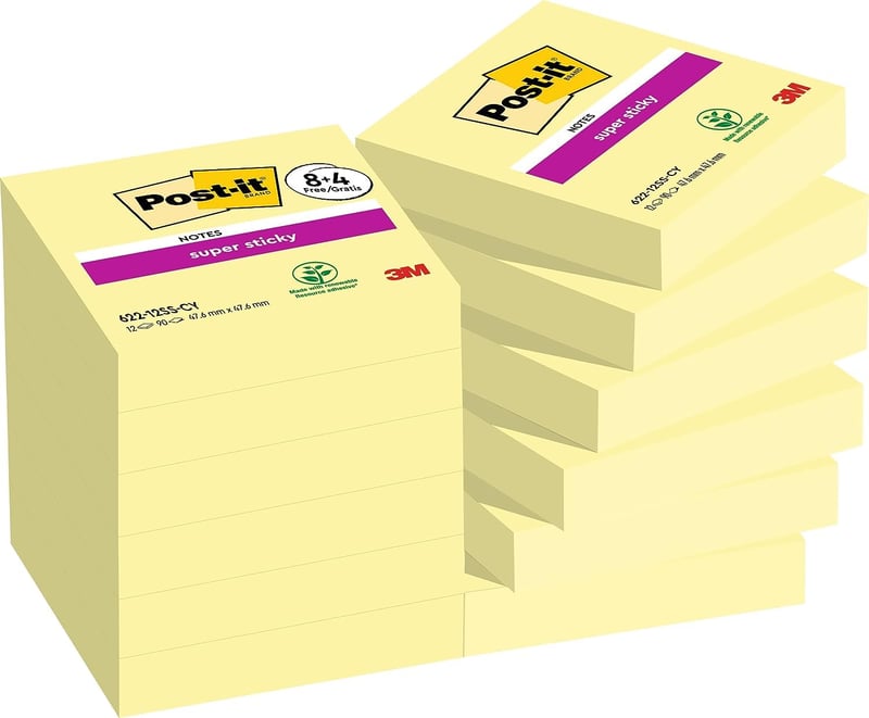 Samolepiace bločky Post-it Super Sticky, 47,6x47,6 mm, žlté – 12 bločkov x 90 listov