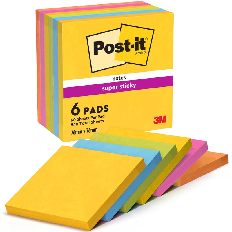 Samolepiace bločky Post-it Super Sticky Soulful – 76 x 76 mm, 6 blokov, 90 listov/blok