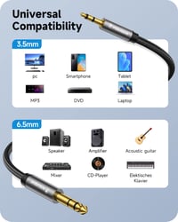 POSUGEAR 3,5mm Jack - 6,35mm Adapter Professzionális Hangkábel 2
