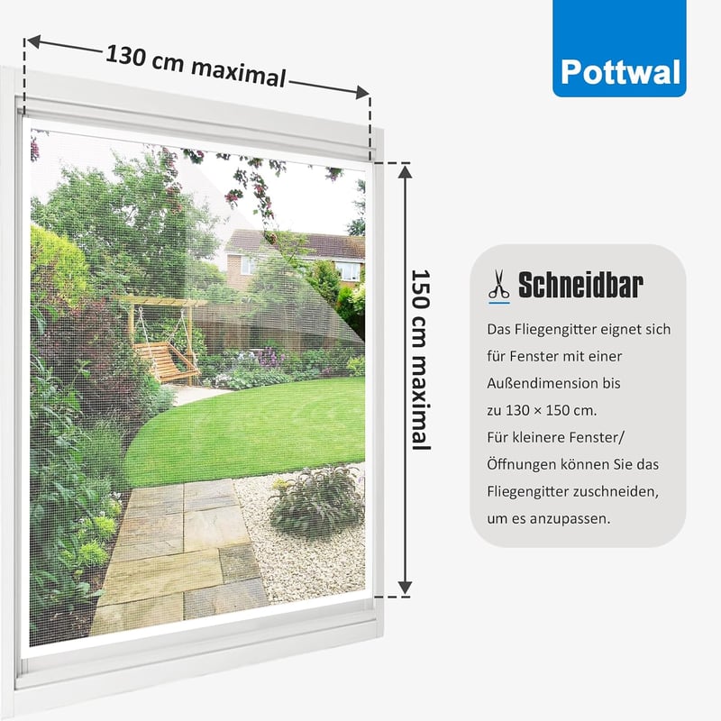 Pottwal Ablak Szúnyoghálózat 130x150cm Fehér - Vágható Rovarháló Tépőzárral