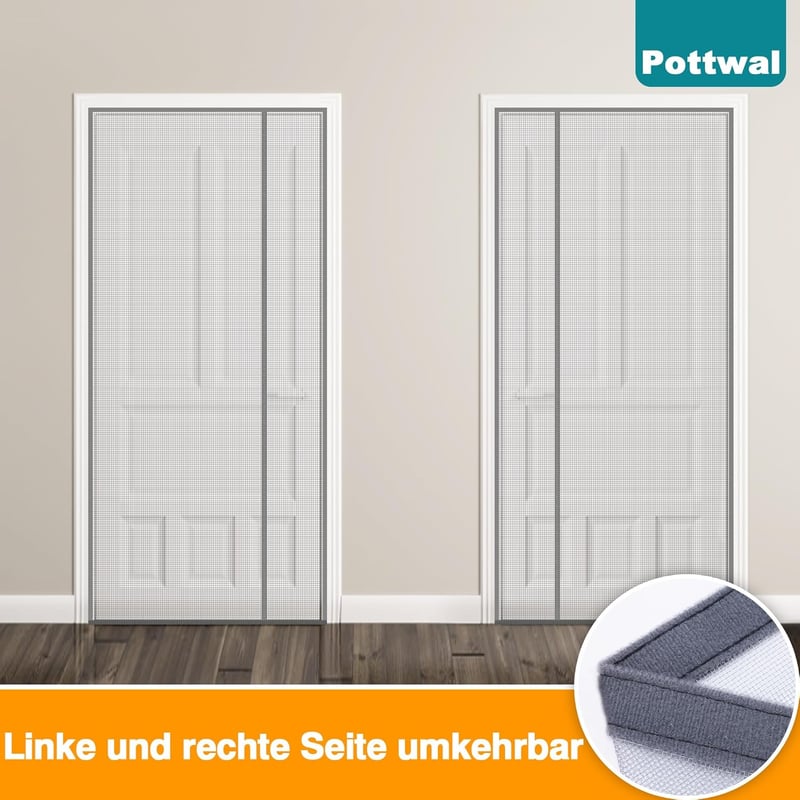 Pottwal Mágneses Szúnyogháló Ajtó 70x210cm Automatikus Zárással Szürke