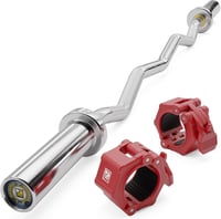 POUDI SPORT Krómozott Acél Bicepsz Rúd 120 cm - 10 kg Súlyú Edzőrúd 182 kg Terhelhetőséggel, 50 mm Átmérővel, Piros Súlyzárral 1