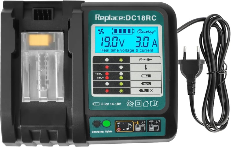 Powarobor DC18RC 18V gyorstöltő LCD kijelzővel Makita 14,4–18V akkukhoz