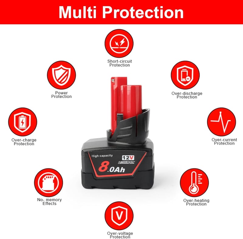 Powarobor M12 12V 8.0Ah Li-Ion Akkumulátor Milwaukee Szerszámokhoz 2db