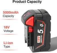 Powarobor M18B5 csereakkumulátor Milwaukee M18-hoz - 18V 5.0Ah 3