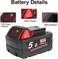 Powarobor M18B5 csereakkumulátor Milwaukee M18-hoz - 18V 5.0Ah 4