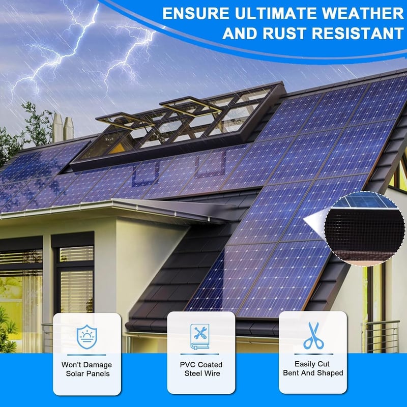 Poweka Napelem Madárvédelem 20x30m PVC Háló Galambriasztó 70 Rozsdamentes Rögzítéssel